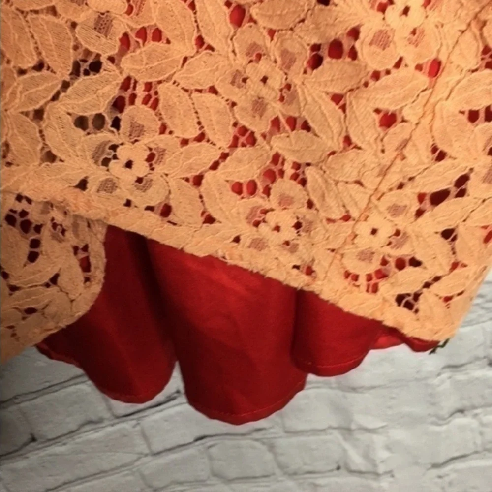 Kensie Red Peach Colorblock Floral lace dress